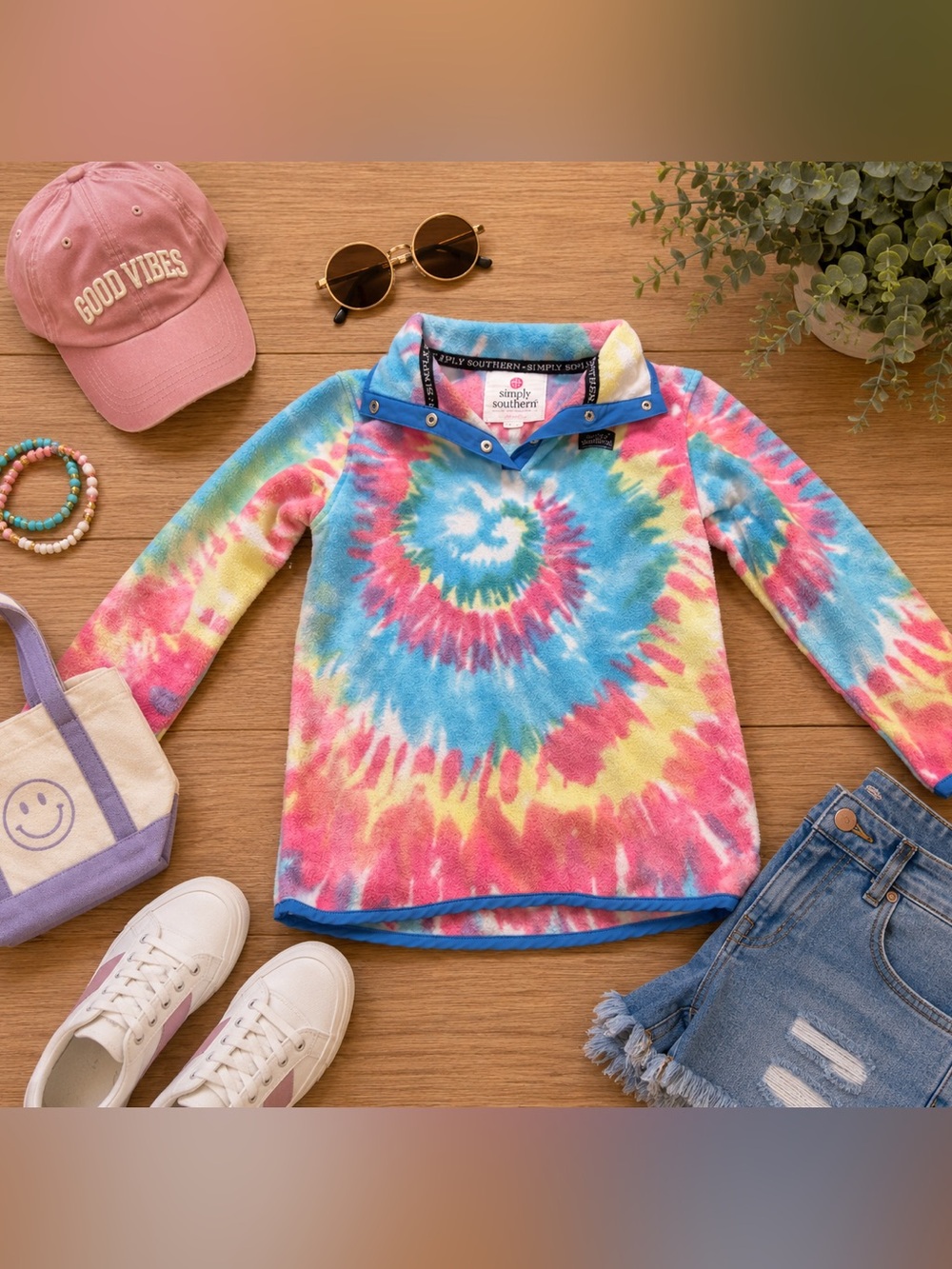 Simply Southern Girls Tie Dye Fleece Snap Pullover Jacket Multicolor